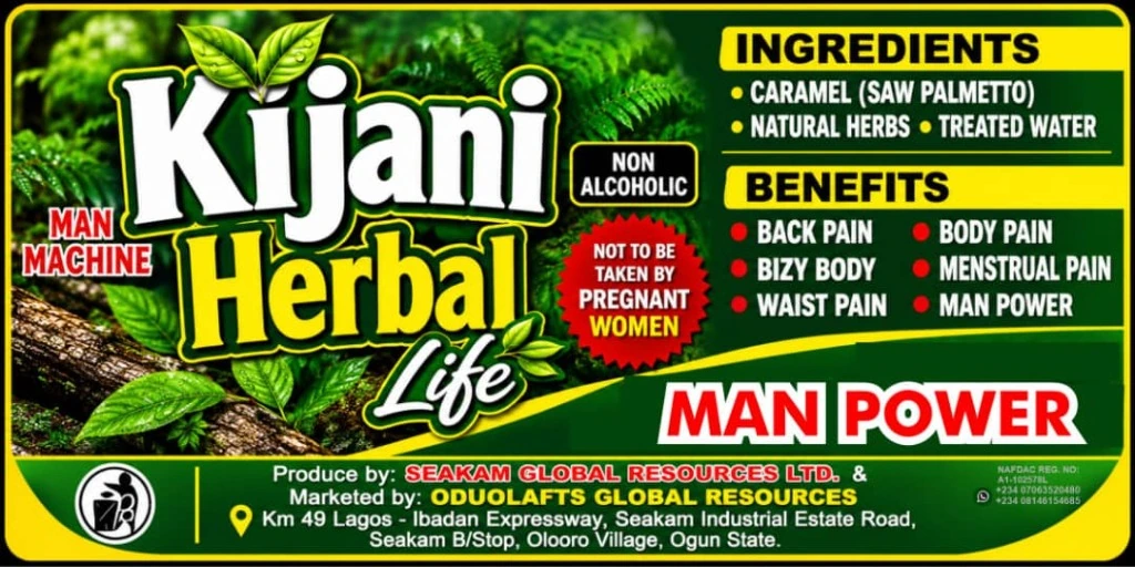 Kijani Herbal Official Packaging Label & NAFDAC Certificate